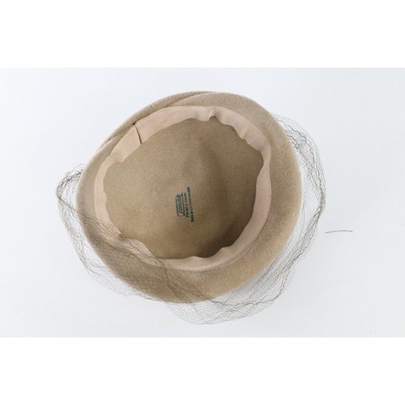 Vintage 50s Tonak Womens Wool Felt Lace Perch Hat Cap Beige main image 8